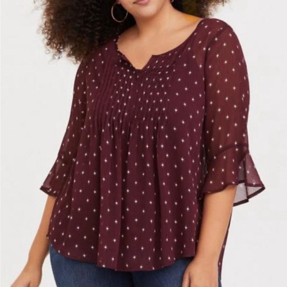 Maroon chiffon top with celestial design - Picture 2 of 5
